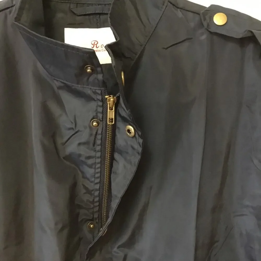 Navy Glossy Drawstring Trim Button-Down Coach Jacket - Picture 9 of 16